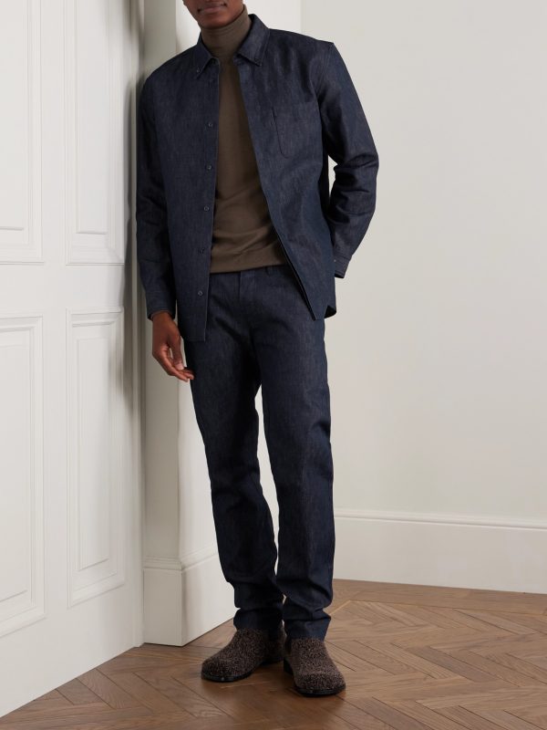 Anthony Slim-Fit Straight-Leg Cotton and Linen-Blend Chambray Trousers - OU Anthony Slim-Fit Straight-Leg Cotton and Linen-Blend Chambray Trousers - OU