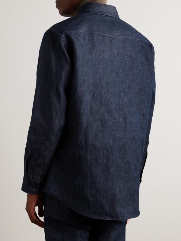 Cholul Button-Down Collar Cotton and Linen-Blend Chambray Shirt - BK Cholul Button-Down Collar Cotton and Linen-Blend Chambray Shirt - BK
