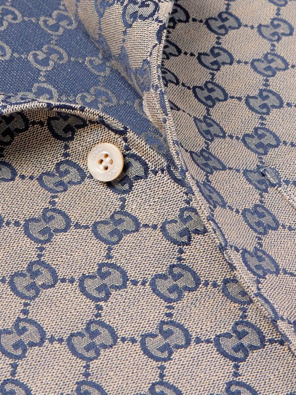 Camp-Collar Logo-Jacquard Linen-Blend Shirt - CU