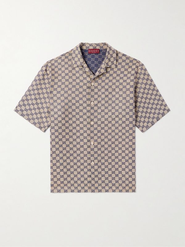 Camp-Collar Logo-Jacquard Linen-Blend Shirt