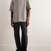 Camp-Collar Logo-Jacquard Linen-Blend Shirt - OU