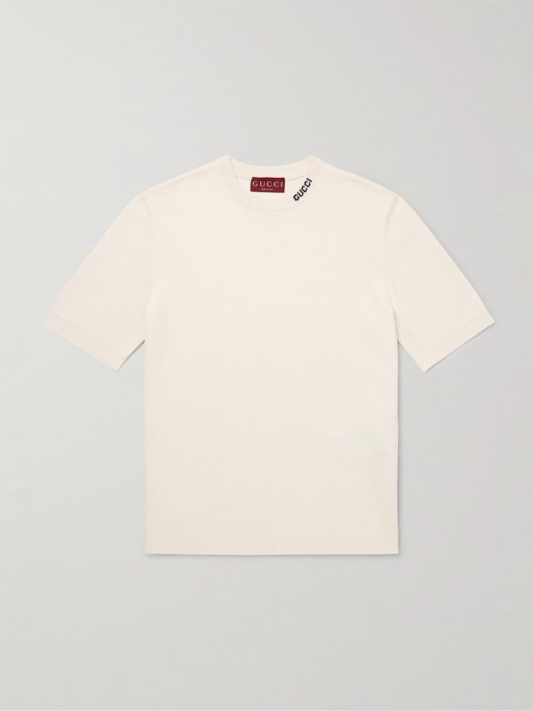 Logo-Intarsia Silk and Cotton-Blend T-Shirt Logo-Intarsia Silk and Cotton-Blend T-Shirt
