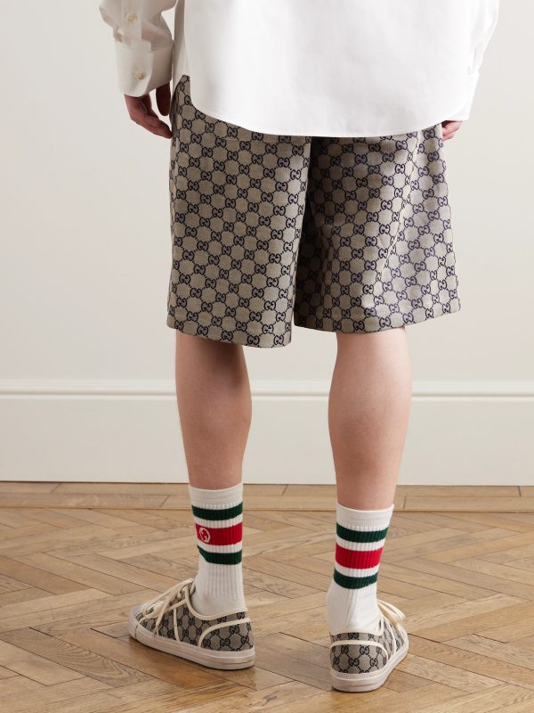 Wide-Leg Monogrammed Linen-Blend Jacquard Shorts - BK