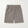 Wide-Leg Monogrammed Linen-Blend Jacquard Shorts