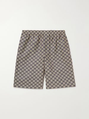 Wide-Leg Monogrammed Linen-Blend Jacquard Shorts