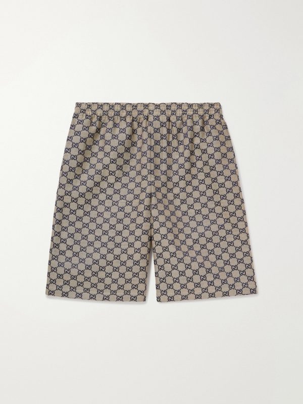 Wide-Leg Monogrammed Linen-Blend Jacquard Shorts