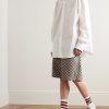 Wide-Leg Monogrammed Linen-Blend Jacquard Shorts - OU