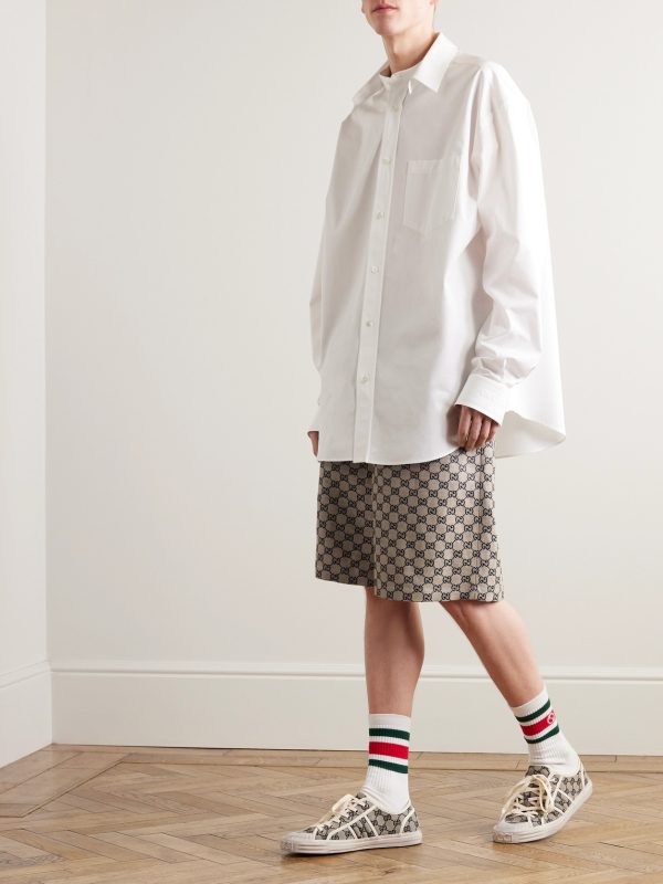 Wide-Leg Monogrammed Linen-Blend Jacquard Shorts - OU