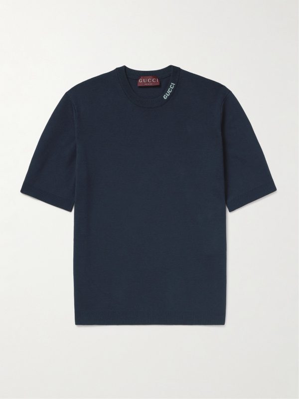 Logo-Intarsia Silk and Cotton-Blend T-Shirt Logo-Intarsia Silk and Cotton-Blend T-Shirt