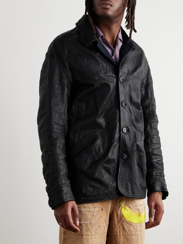 Crinkled-Leather Jacket - FR