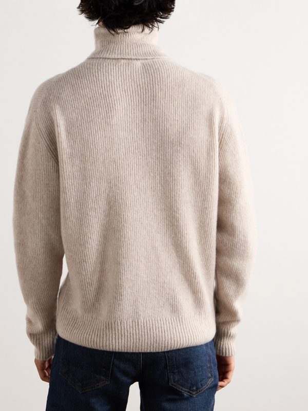 Ribbed Brushed Cashmere and Silk-Blend Rollneck Sweater - BK Ribbed Brushed Cashmere and Silk-Blend Rollneck Sweater - BK