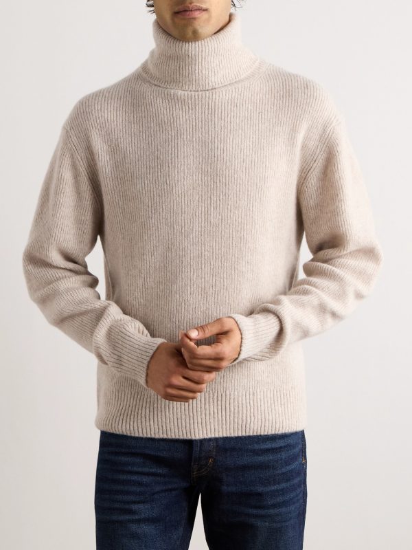Ribbed Brushed Cashmere and Silk-Blend Rollneck Sweater - FR Ribbed Brushed Cashmere and Silk-Blend Rollneck Sweater - FR