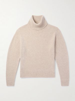 Ribbed Brushed Cashmere and Silk-Blend Rollneck Sweater Ribbed Brushed Cashmere and Silk-Blend Rollneck Sweater