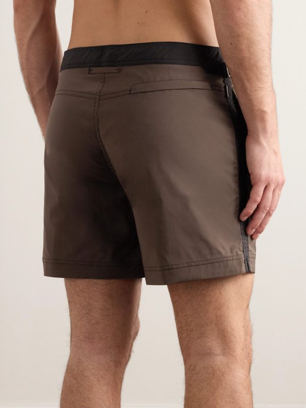 Straight-Leg Mid-Length Striped Swim Shorts - BK Straight-Leg Mid-Length Striped Swim Shorts - BK