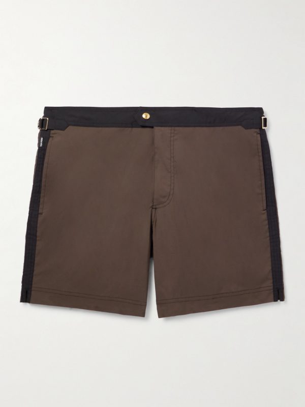Straight-Leg Mid-Length Striped Swim Shorts Straight-Leg Mid-Length Striped Swim Shorts