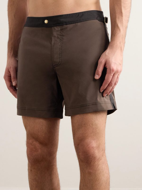 Straight-Leg Mid-Length Striped Swim Shorts - OU Straight-Leg Mid-Length Striped Swim Shorts - OU