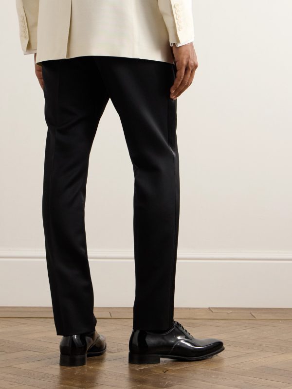 Straight-Leg Belted Satin-Trimmed Wool and Mohair-Blend Tuxedo Trousers - BK Straight-Leg Belted Satin-Trimmed Wool and Mohair-Blend Tuxedo Trousers - BK