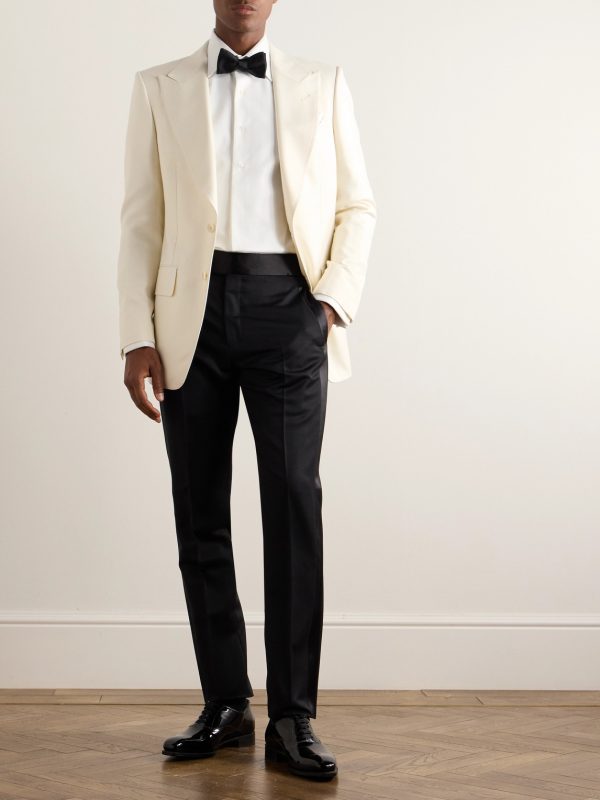 Straight-Leg Belted Satin-Trimmed Wool and Mohair-Blend Tuxedo Trousers - OU Straight-Leg Belted Satin-Trimmed Wool and Mohair-Blend Tuxedo Trousers - OU