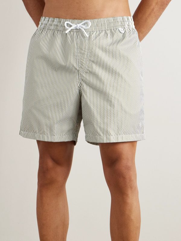 Bay Straight-Leg Mid-Length Logo-Print Striped Swim Shorts - OU