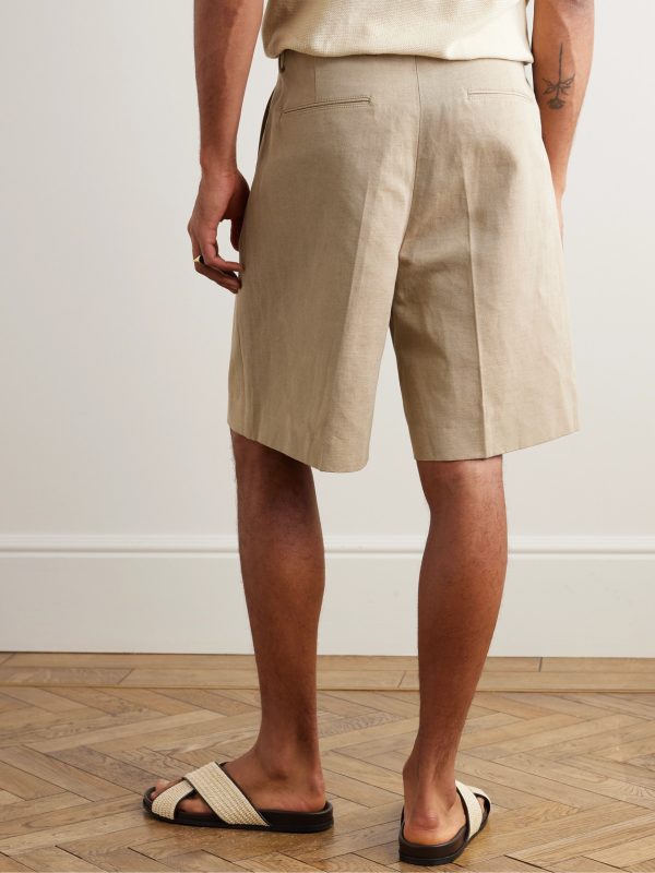 Joetsu Wide-Leg Pleated Cotton and Linen-Blend Twill Shorts - BK Joetsu Wide-Leg Pleated Cotton and Linen-Blend Twill Shorts - BK