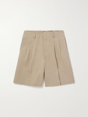 Joetsu Wide-Leg Pleated Cotton and Linen-Blend Twill Shorts Joetsu Wide-Leg Pleated Cotton and Linen-Blend Twill Shorts