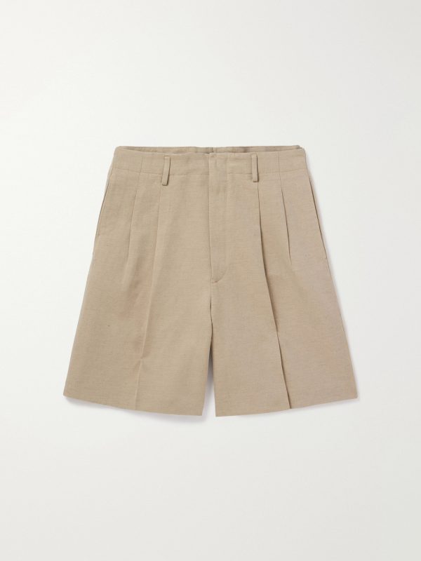 Joetsu Wide-Leg Pleated Cotton and Linen-Blend Twill Shorts Joetsu Wide-Leg Pleated Cotton and Linen-Blend Twill Shorts