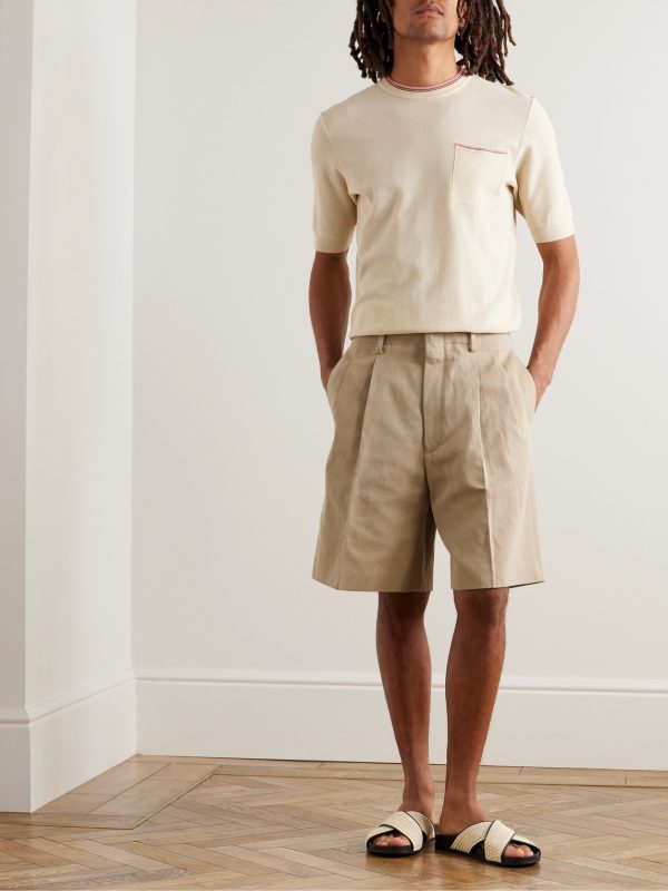 Joetsu Wide-Leg Pleated Cotton and Linen-Blend Twill Shorts - OU Joetsu Wide-Leg Pleated Cotton and Linen-Blend Twill Shorts - OU