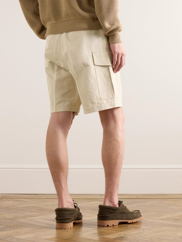 Bizen Wide-Leg Cotton and Linen-Blend Canvas Cargo Shorts - BK Bizen Wide-Leg Cotton and Linen-Blend Canvas Cargo Shorts - BK