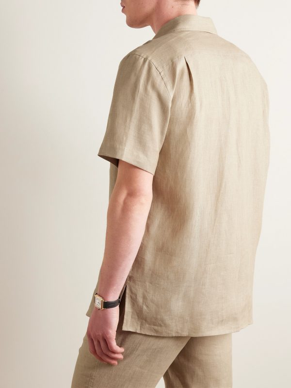 André Camp-Collar Linen Shirt - BK