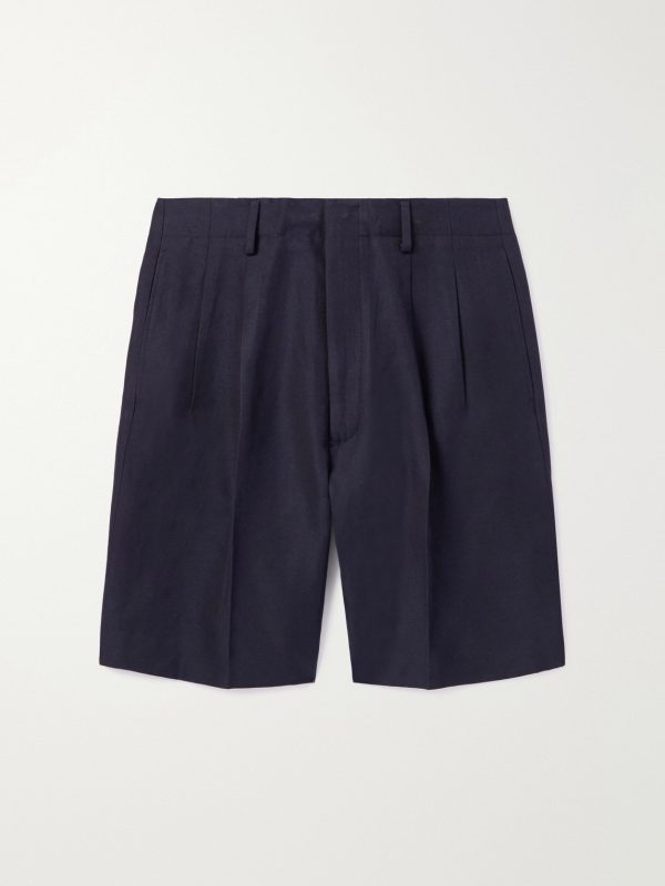 Joetsu Straight-Leg Pleated Cotton and Linen-Blend Twill Bermuda Shorts Joetsu Straight-Leg Pleated Cotton and Linen-Blend Twill Bermuda Shorts