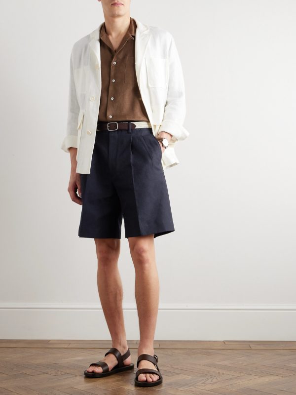Joetsu Straight-Leg Pleated Cotton and Linen-Blend Twill Bermuda Shorts - OU Joetsu Straight-Leg Pleated Cotton and Linen-Blend Twill Bermuda Shorts - OU
