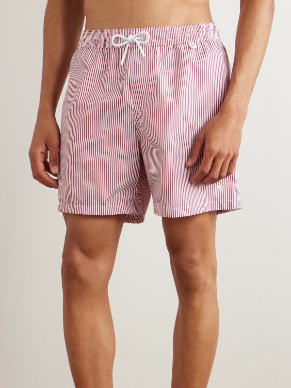 Bay Straight-Leg Mid-Length Striped Swim Shorts - OU Bay Straight-Leg Mid-Length Striped Swim Shorts - OU