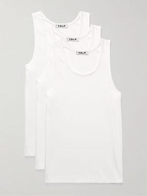 Three-Pack Ribbed Stretch Lyocell and Cotton-Blend Jersey Tank Tops