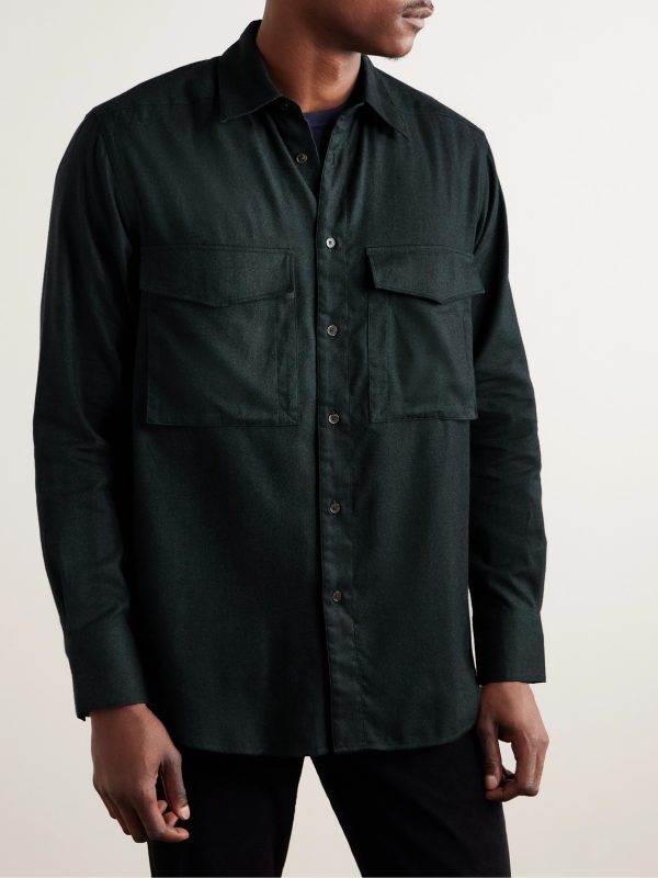 Herringbone Brushed Cotton and Lyocell-Blend Shirt - FR Herringbone Brushed Cotton and Lyocell-Blend Shirt - FR