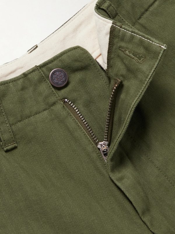 Wide-Leg Herringbone Cotton-Twill Trousers - E1