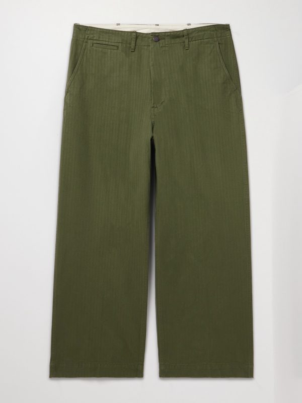 Wide-Leg Herringbone Cotton-Twill Trousers