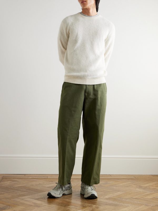 Wide-Leg Herringbone Cotton-Twill Trousers - OU