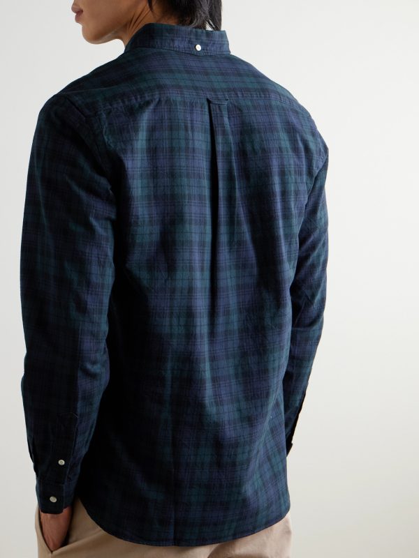 Button-Down Collar Checked Cotton Shirt - BK
