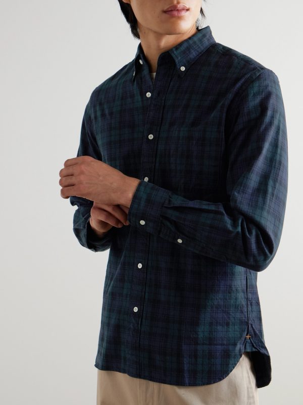 Button-Down Collar Checked Cotton Shirt - FR