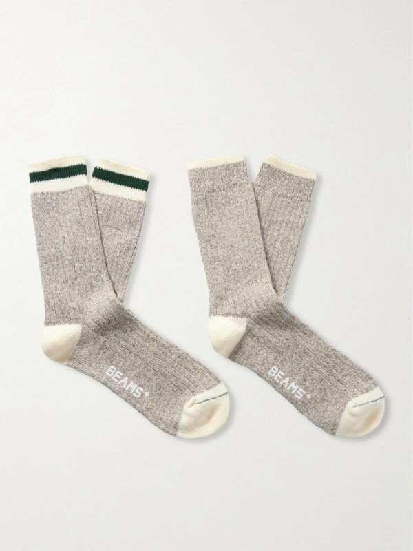 Rag Two-Pack Striped Ribbed-Knit Socks Rag Two-Pack Striped Ribbed-Knit Socks