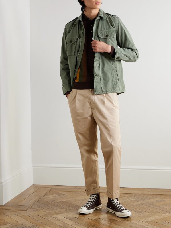 Tapered Pleated Cotton-Twill Trousers - OU Tapered Pleated Cotton-Twill Trousers - OU