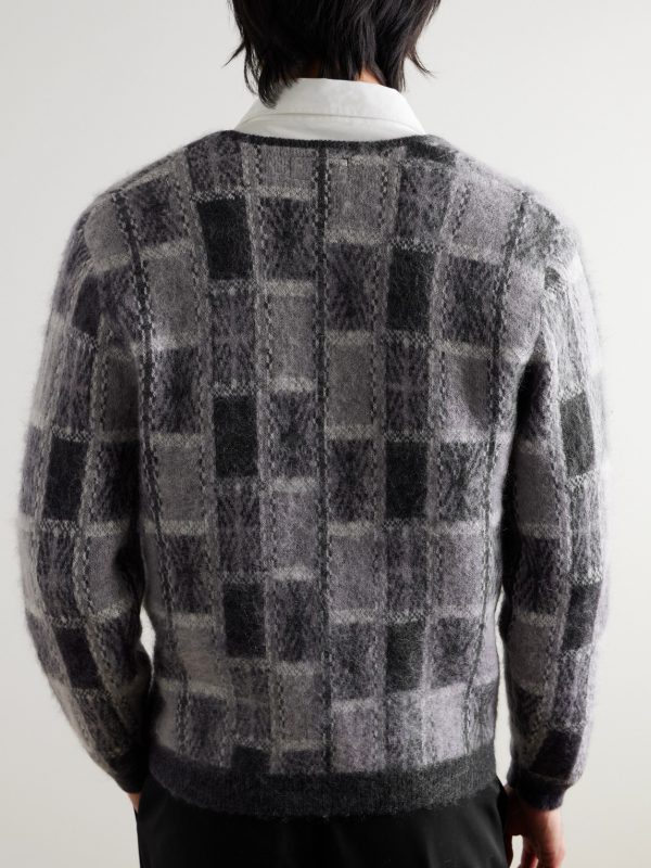 Brushed Checked Jacquard Cardigan - BK Brushed Checked Jacquard Cardigan - BK