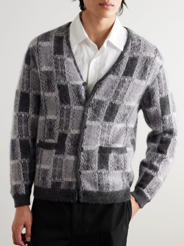 Brushed Checked Jacquard Cardigan - FR Brushed Checked Jacquard Cardigan - FR