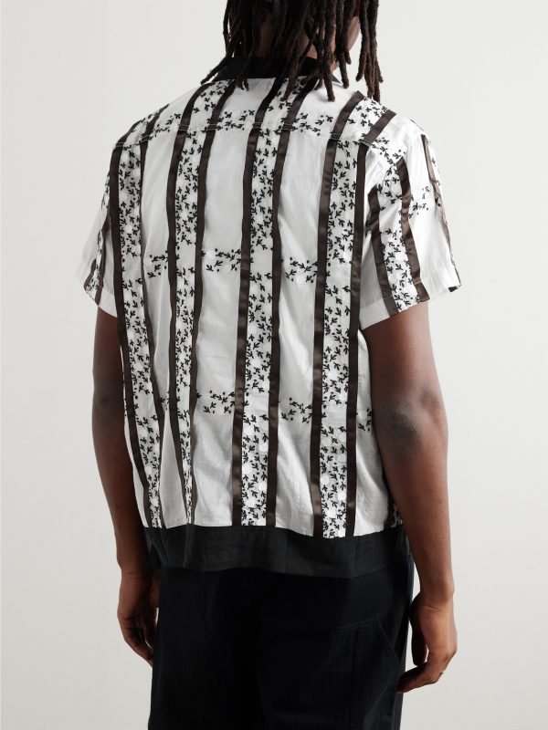 Camp-Collar Satin-Trimmed Embroidered Cotton-Voile Shirt - BK