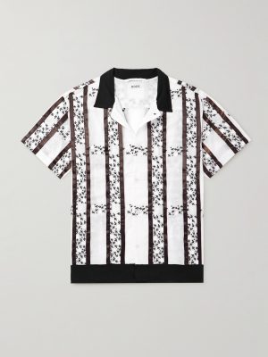 Camp-Collar Satin-Trimmed Embroidered Cotton-Voile Shirt Camp-Collar Satin-Trimmed Embroidered Cotton-Voile Shirt