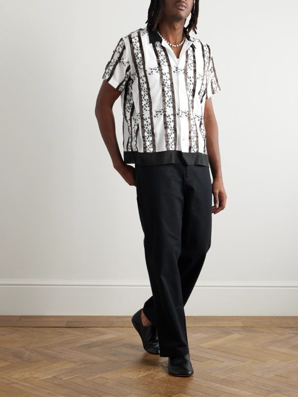 Camp-Collar Satin-Trimmed Embroidered Cotton-Voile Shirt - OU