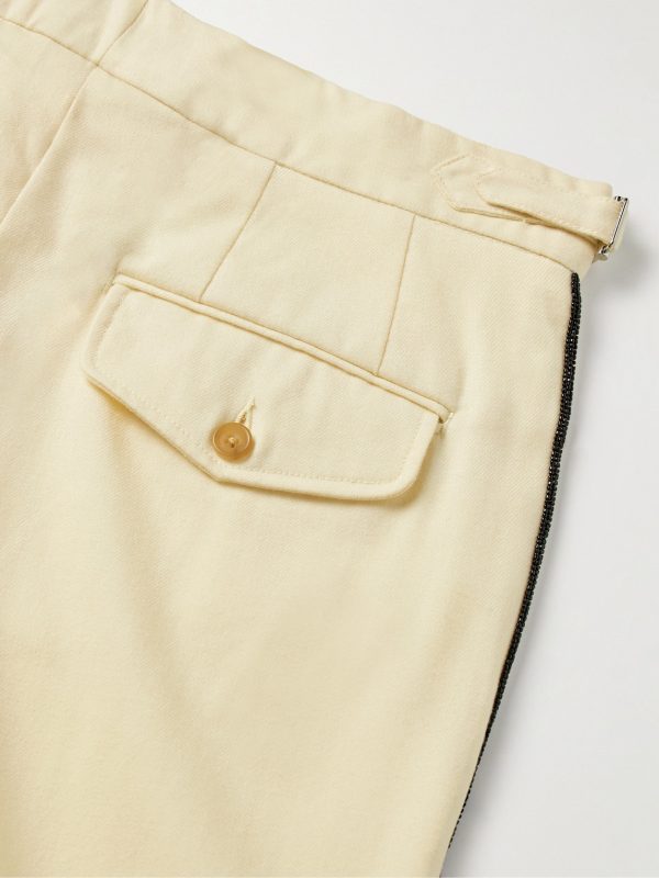 Player Straight-Leg Bead-Embellished Felted Wool-Blend Twill Trousers - CU Player Straight-Leg Bead-Embellished Felted Wool-Blend Twill Trousers - CU