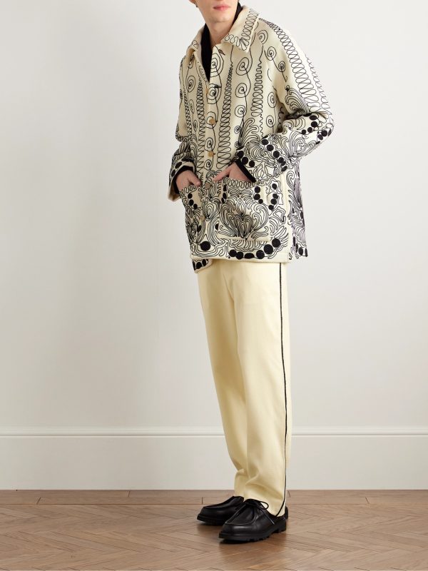 Player Straight-Leg Bead-Embellished Felted Wool-Blend Twill Trousers - OU Player Straight-Leg Bead-Embellished Felted Wool-Blend Twill Trousers - OU