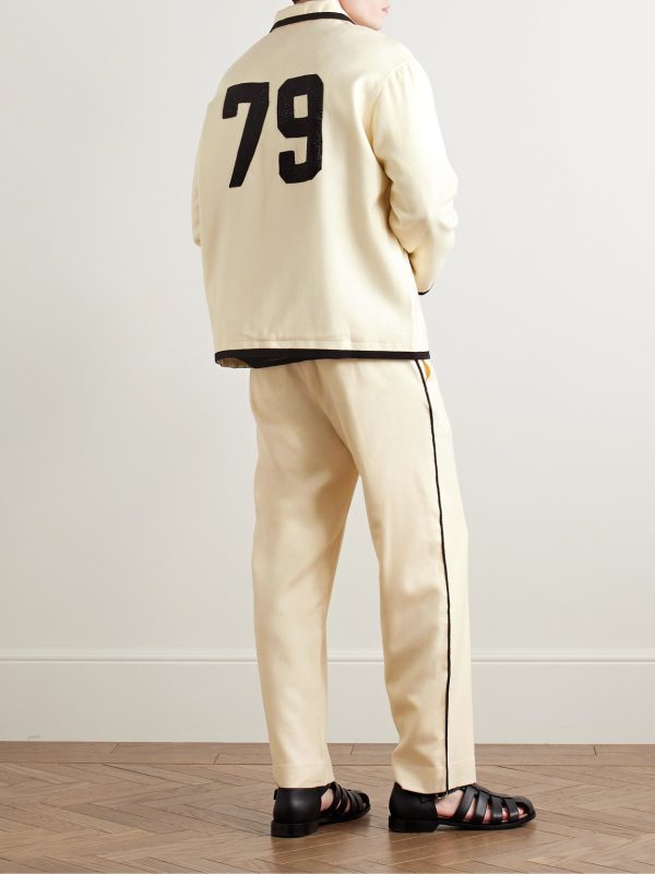 Player Bead-Embellished Felted Wool-Blend Twill Jacket - OU Player Bead-Embellished Felted Wool-Blend Twill Jacket - OU