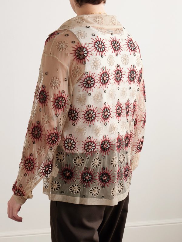 Solarium Bead-Embellished Broderie Anglaise Tulle Shirt - BK Solarium Bead-Embellished Broderie Anglaise Tulle Shirt - BK
